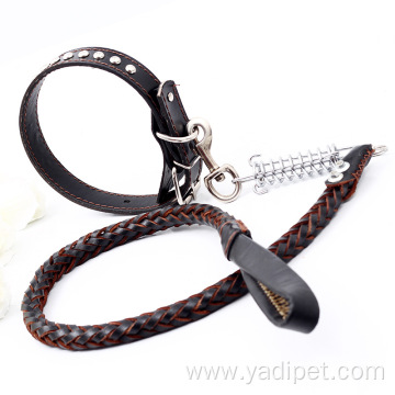 dog leather dog chain set traction belt